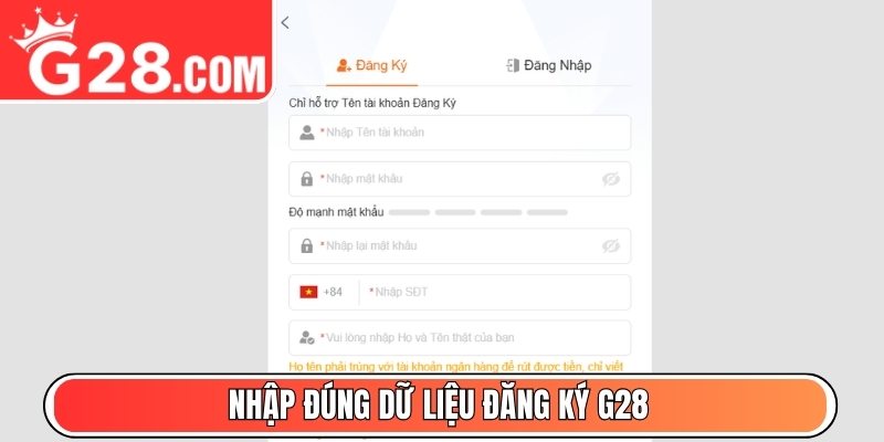 Nhập đúng dữ liệu đăng ký G28