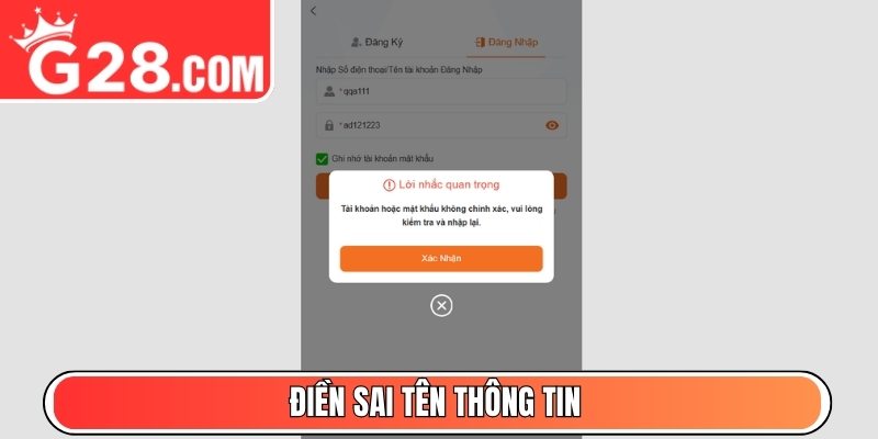 Điền sai tên thông tin