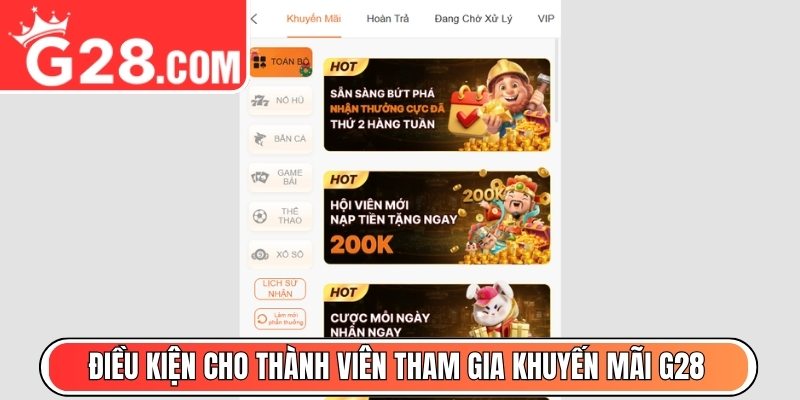 Điều kiện cho thành viên tham gia khuyến mãi G28